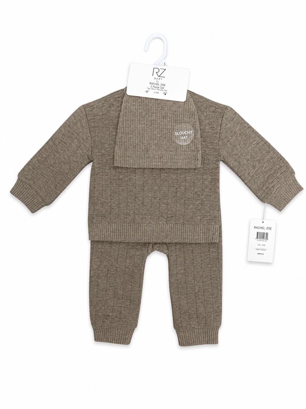 NEW - Rachel Zoe Baby 3-Piece Ribbed Knit Set w Hat- Oatmeal - 18M
